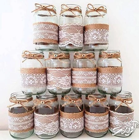 تزیین شیشه سس,استفاده از شیشه های انواع مواد غذایی ,ایده تزیین شیشه سس و مربا در منزل